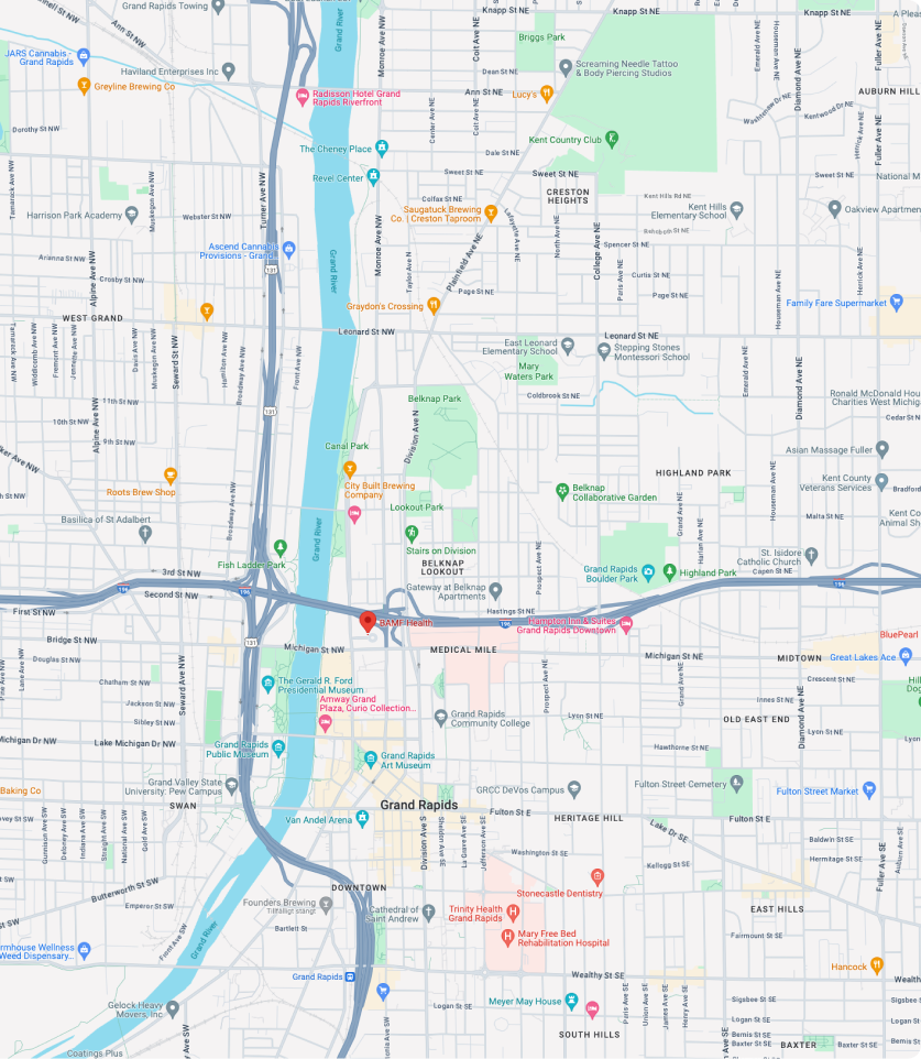 Map of major roads surrounding BAMF building